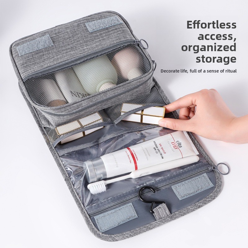 Travel Accessories Organizer Bag - 大容量吊り下げ式トイレタリーバッグ、乾湿分離型トラベルメイクアップウォッシュオーガナイザー、男性女性用フック付き