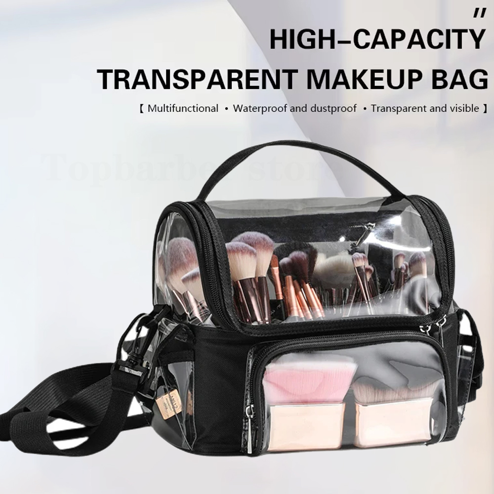 Travel Accessories Organizer Bag - メイクブラシホルダーバックパックメイクアップアーティストトラベルケースクリア防水化粧品オーガナイザーバッグ調節可能なストラップディバイダー付き