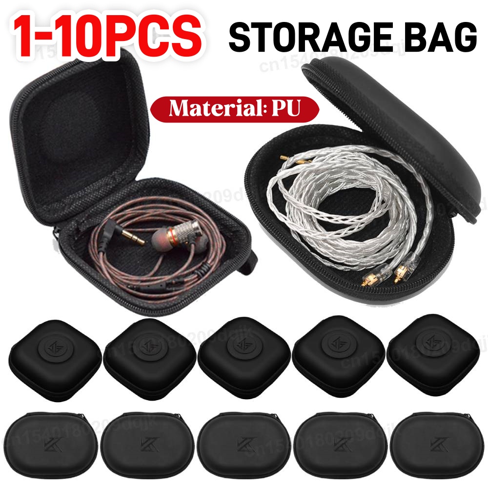 Travel Accessories Organizer Bag - 1-10 個 KZ イヤホンケース PU レザー楕円形ヘッドフォンボックスバッグ旅行防塵オーガナイザー小型ホルダーヘッドセットアクセサリー