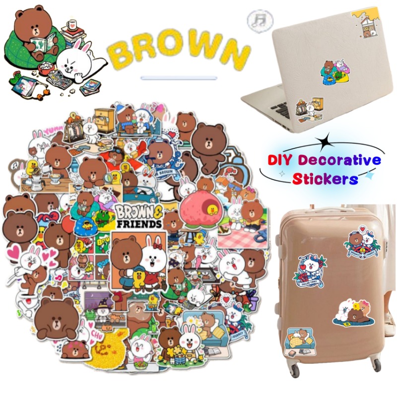 Luggage Cover Protector - LINE FRIENDS ブラウン・コニー・サリー アニメ風デコレーションステッカー。学生向けのスーツケース、ノート、スマートフォンケース、DIYグラフィティステッカーとして。