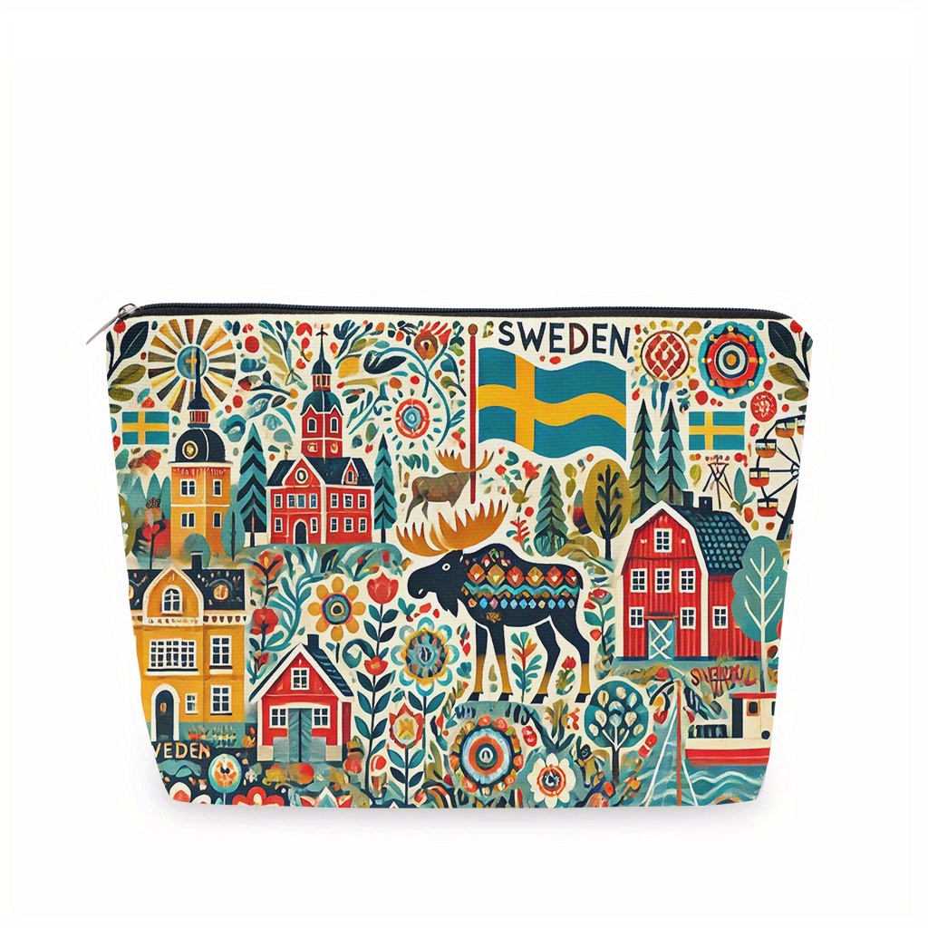 スウェーデンをテーマにした化粧ポーチ - 女性用多機能ジッパ - Travel Accessories Jewelry のレビューと価格