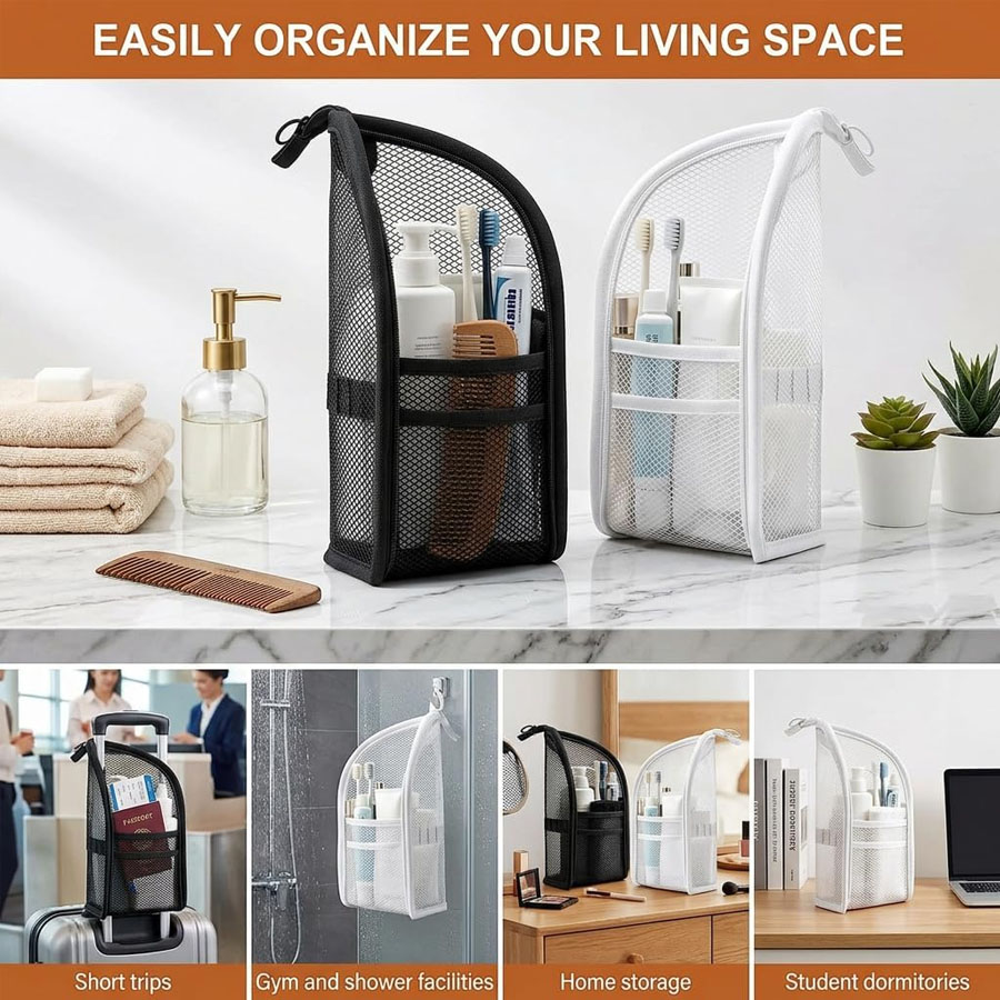 1個入り、持ち運び可能なメッシュ製のトラベル用洗面用具入れ。 - Travel Accessories Organizer Bag のレビューと価格